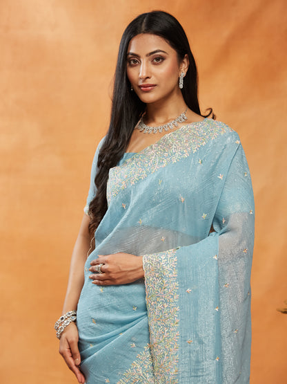 Dhiyona KS Women's Embellished Embroidered Pure Chiffon Saree