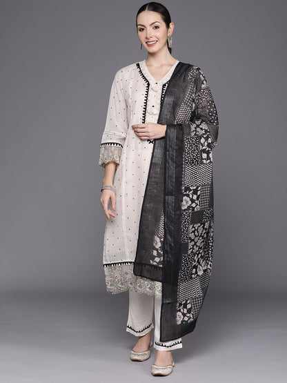 Dhiyona IE Floral Embroidered Regular Thread Work Linen Kurta with Trousers & Dupatta