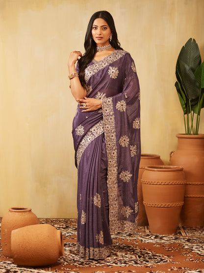 Dhiyona KS Women's Floral Embroidered Pure Chiffon Saree