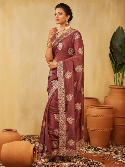 Dhiyona KS Women's Floral Embroidered Pure Chiffon Saree
