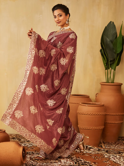 Dhiyona KS Women's Floral Embroidered Pure Chiffon Saree