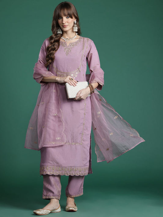 Dhiyona IE Embroidered Gotta Patti Kurta with Trousers & Dupatta