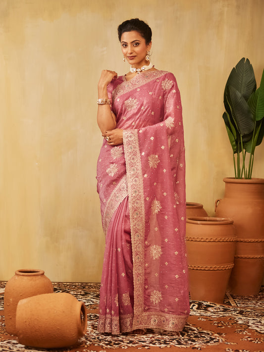 Dhiyona KS Women's Embellished Embroidered Pure Chiffon Saree