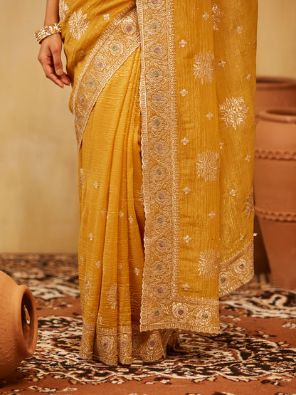 Dhiyona KS Women's Embellished Embroidered Pure Chiffon Saree