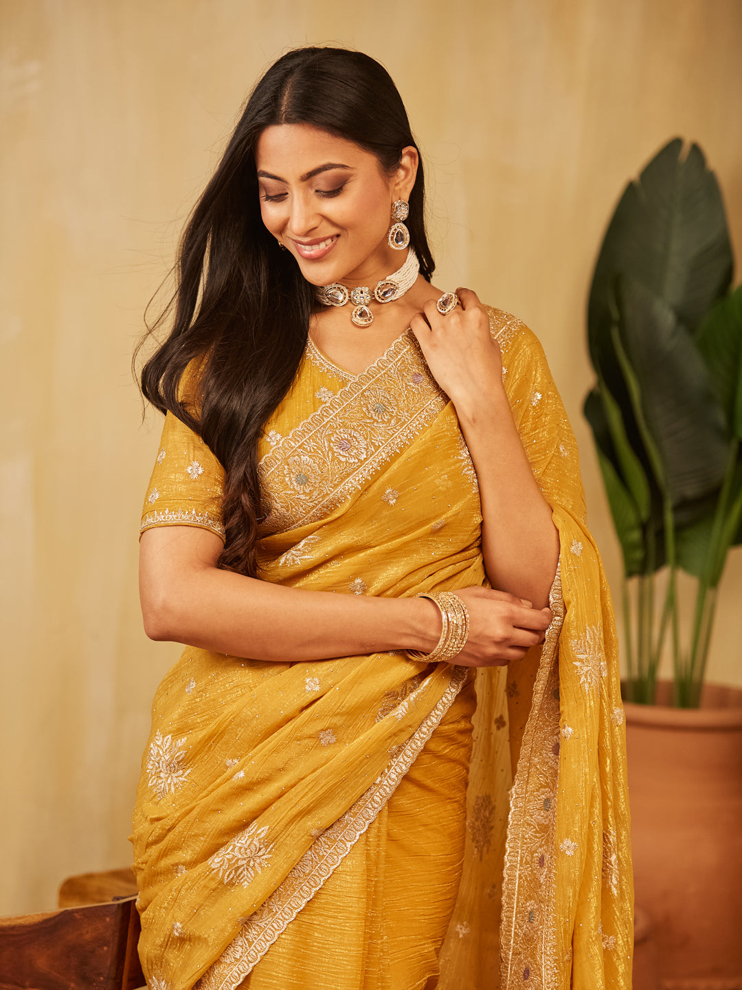 Dhiyona KS Women's Embellished Embroidered Pure Chiffon Saree