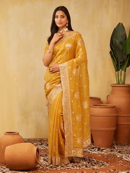 Dhiyona KS Women's Embellished Embroidered Pure Chiffon Saree