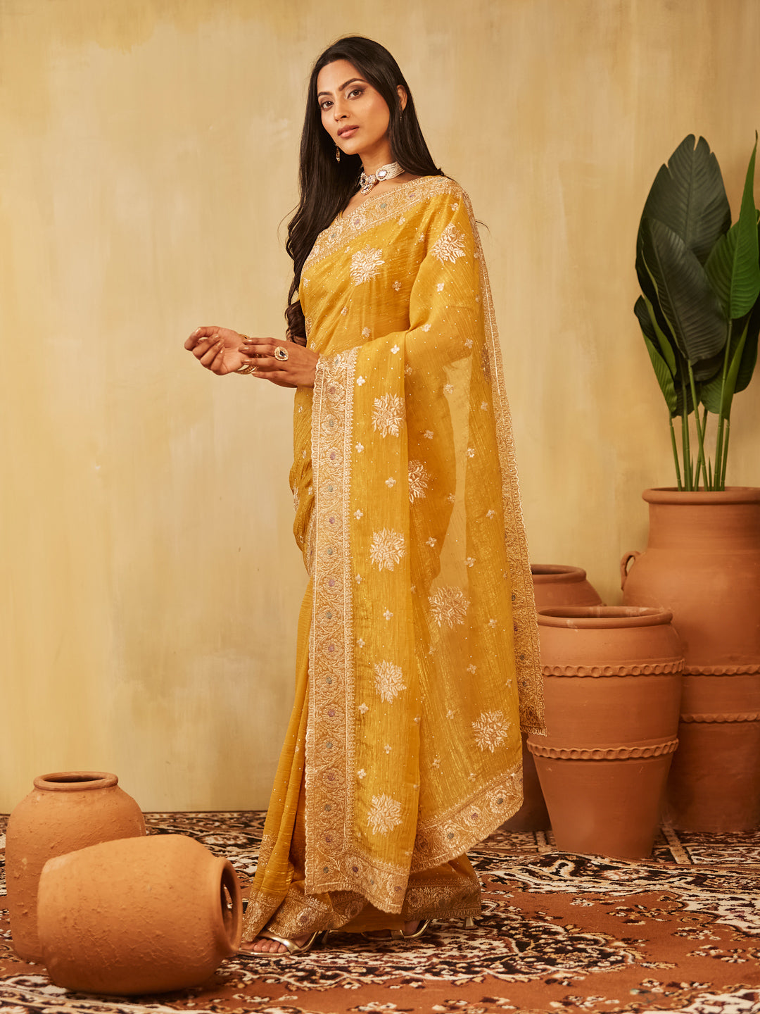 Dhiyona KS Women's Embellished Embroidered Pure Chiffon Saree