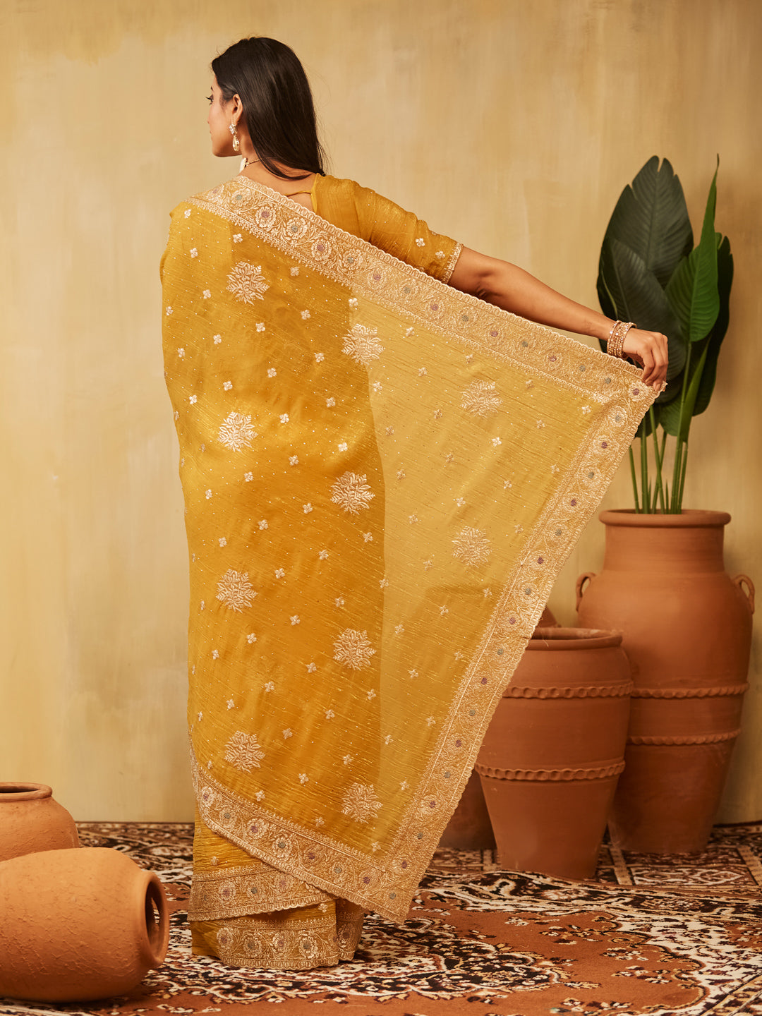 Dhiyona KS Women's Embellished Embroidered Pure Chiffon Saree