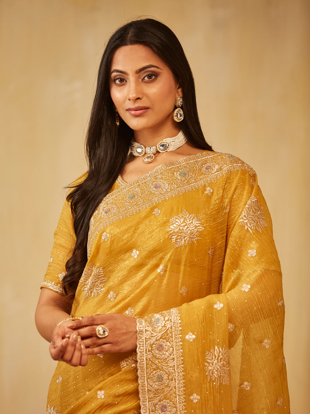 Dhiyona KS Women's Embellished Embroidered Pure Chiffon Saree
