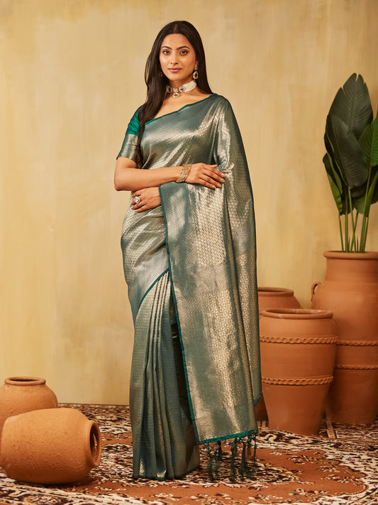 Dhiyona KS Women's Geometric Woven Design Zari Banarasi Saree