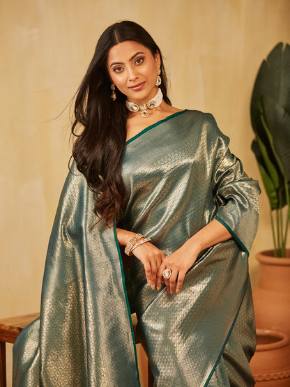 Dhiyona KS Women's Geometric Woven Design Zari Banarasi Saree
