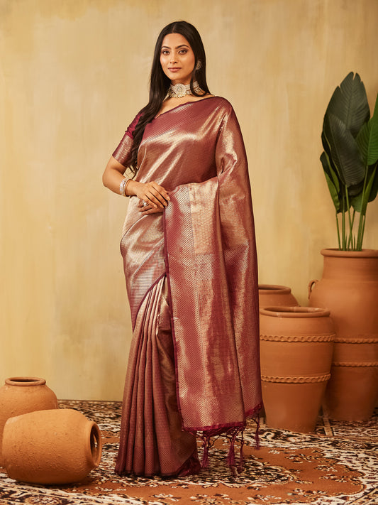 Dhiyona KS Women's Woven Design Zari Banarasi Saree With Unstitched Blouse Piece