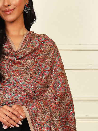 Dhiyona PA Paisley Embroidered Woollen Silk Shawl