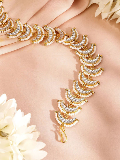 Dhiyona RJ Women's 18K Gold-Plated Kundan & Pearl Beaded Matha Patti Head Jewellery