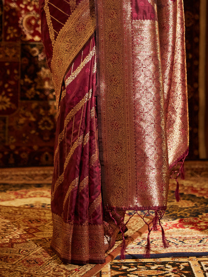 Dhiyona KS Women's Striped Zari Banarasi Saree
