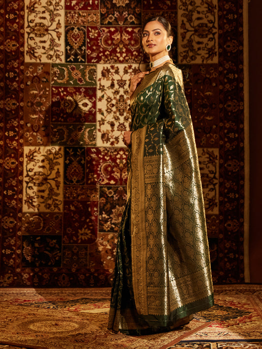 Dhiyona KS Women's Woven Design Ethnic Motifs Zari Banarasi Saree