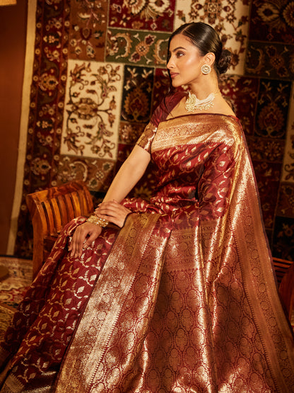 Dhiyona KS Women's Woven Design Zari Banarasi Saree