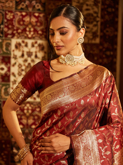 Dhiyona KS Women's Woven Design Zari Banarasi Saree