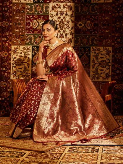 Dhiyona KS Women's Woven Design Zari Banarasi Saree