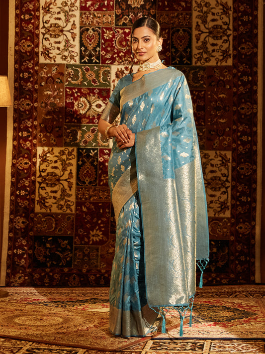 Dhiyona KS Women's Paisley Woven Design Zari Banarasi Saree