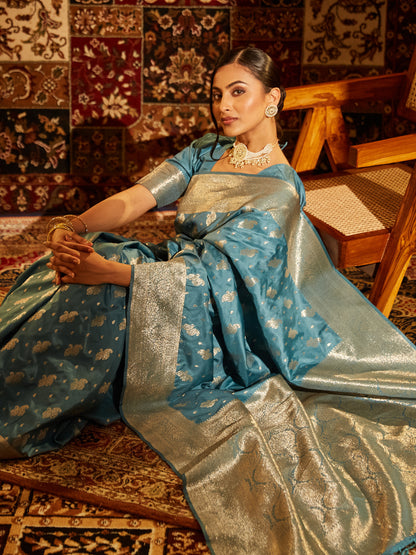 Dhiyona KS Women's Paisley Woven Design Zari Banarasi Saree