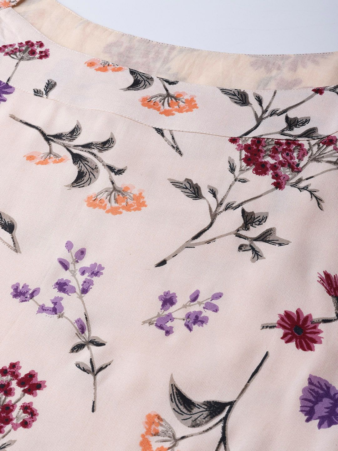 Dhiyona AY Women's Peach-Coloured & Purple Floral Printed A-Line Dress