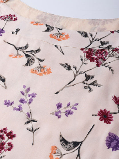 Dhiyona AY Women's Peach-Coloured & Purple Floral Printed A-Line Dress