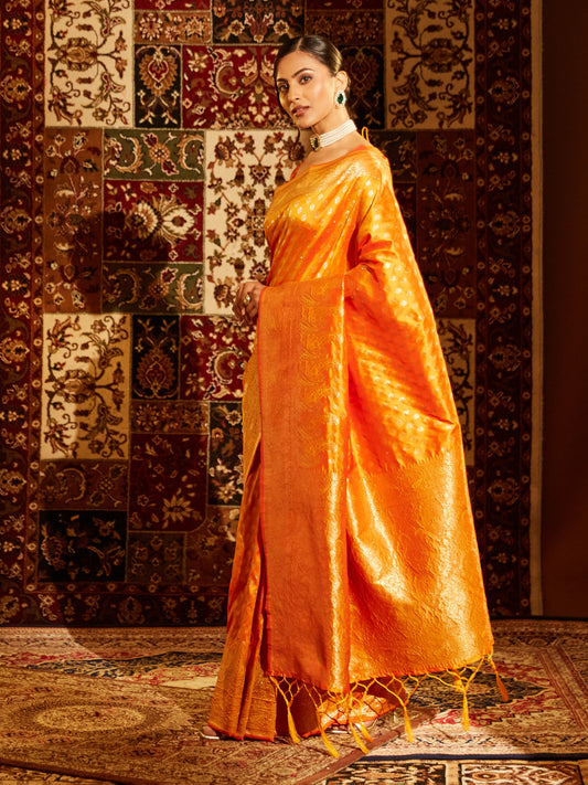 Dhiyona KS Women's Woven Design Ethnic Motifs Zari Banarasi Saree