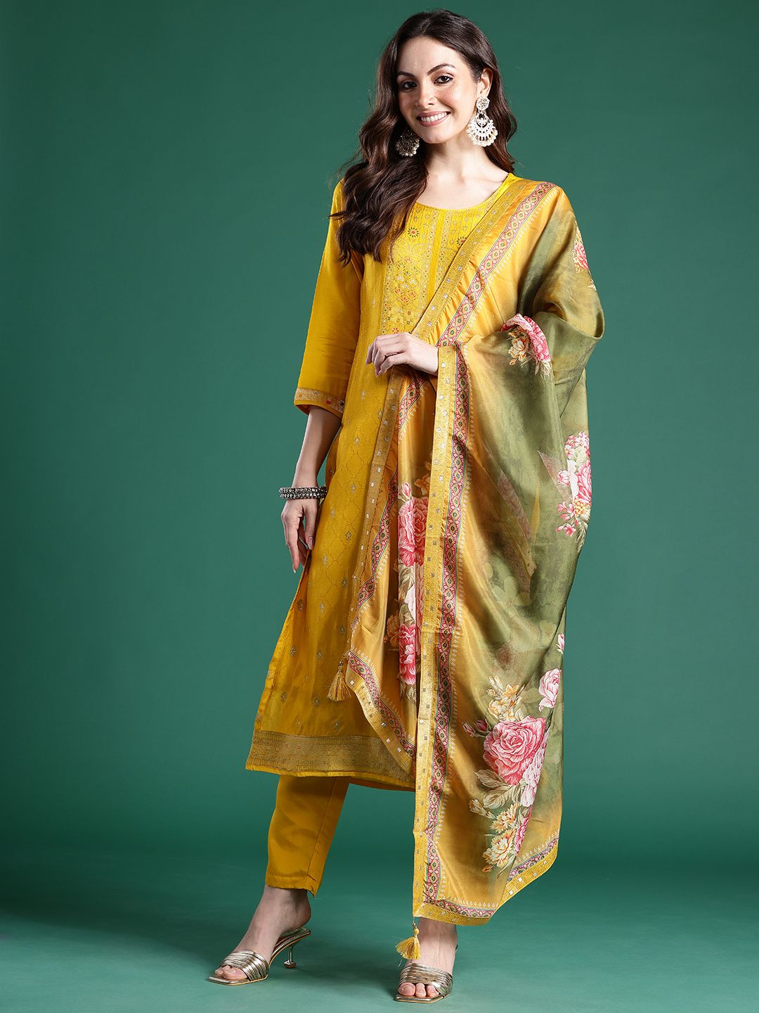 Ethnic Motifs Regular Kurta with Trousers & Dupatta