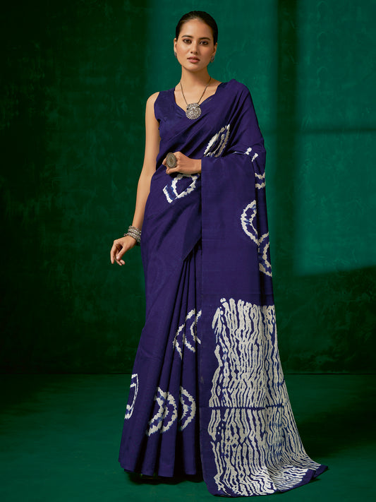 Women's Bhagalpuri Silk Purple Printed Designer Saree With Blouse Piece