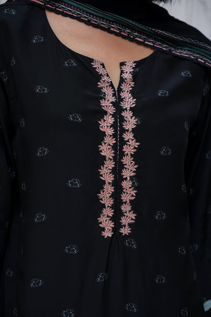 Women's Black Bemberg Silk Salwar Suit With Chinon Silk Dupatta