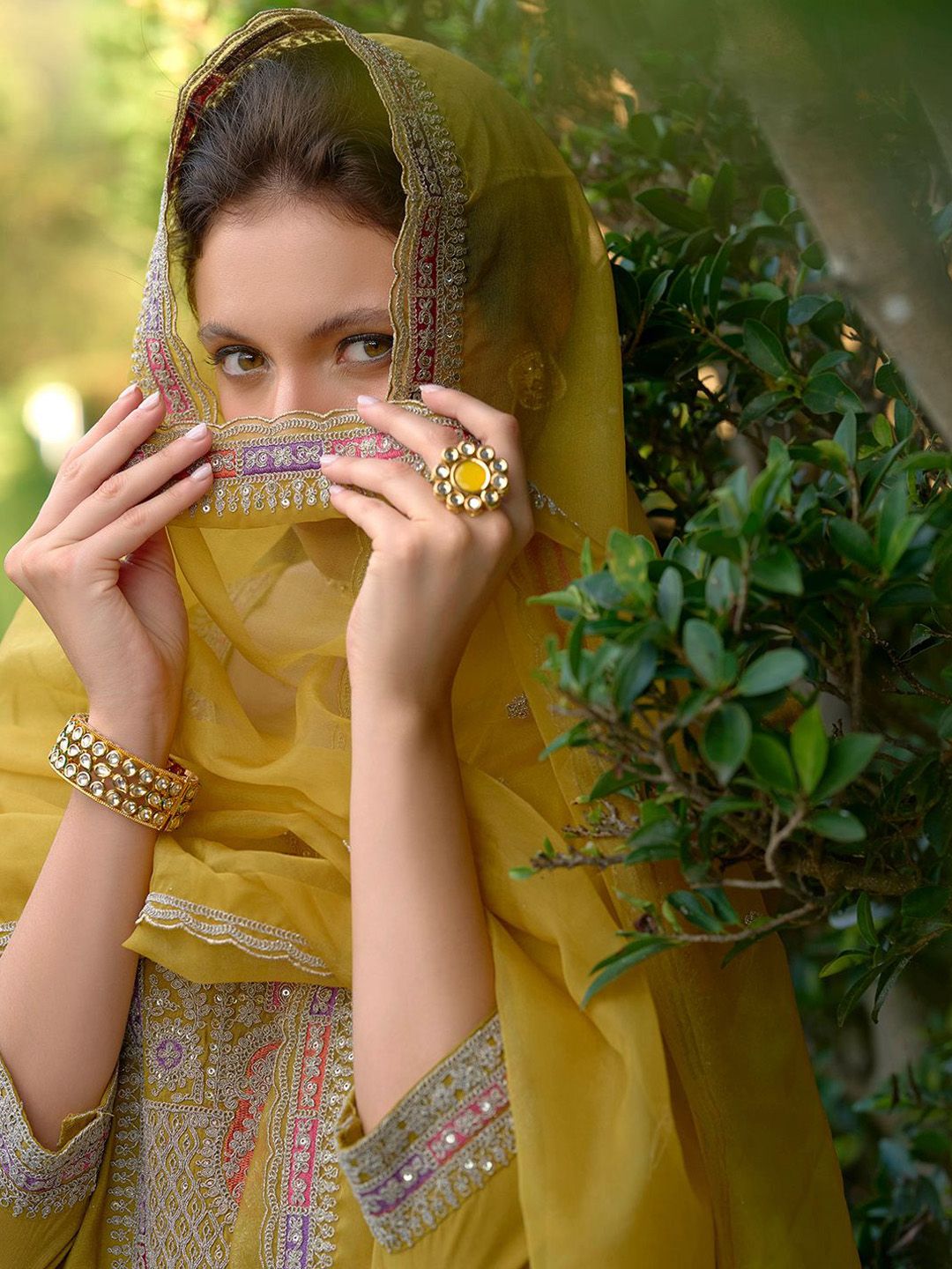 Ethnic Motifs Embroidered Straight Kurta with Trousers & Dupatta