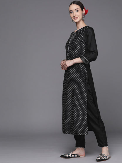 Women Black Floral Printed Kurta with Trousers & With Dupatta