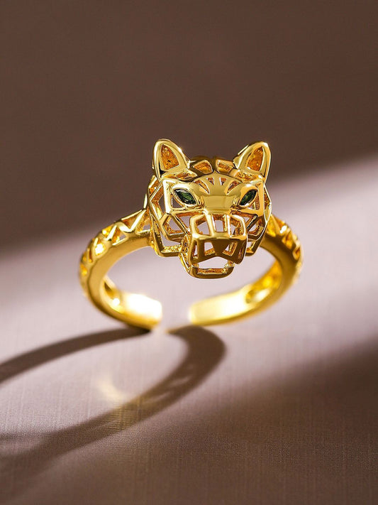 Dhiyona RJ Women's 18K Gold Plated Openable Adjustable Panther Motif Statement Ring