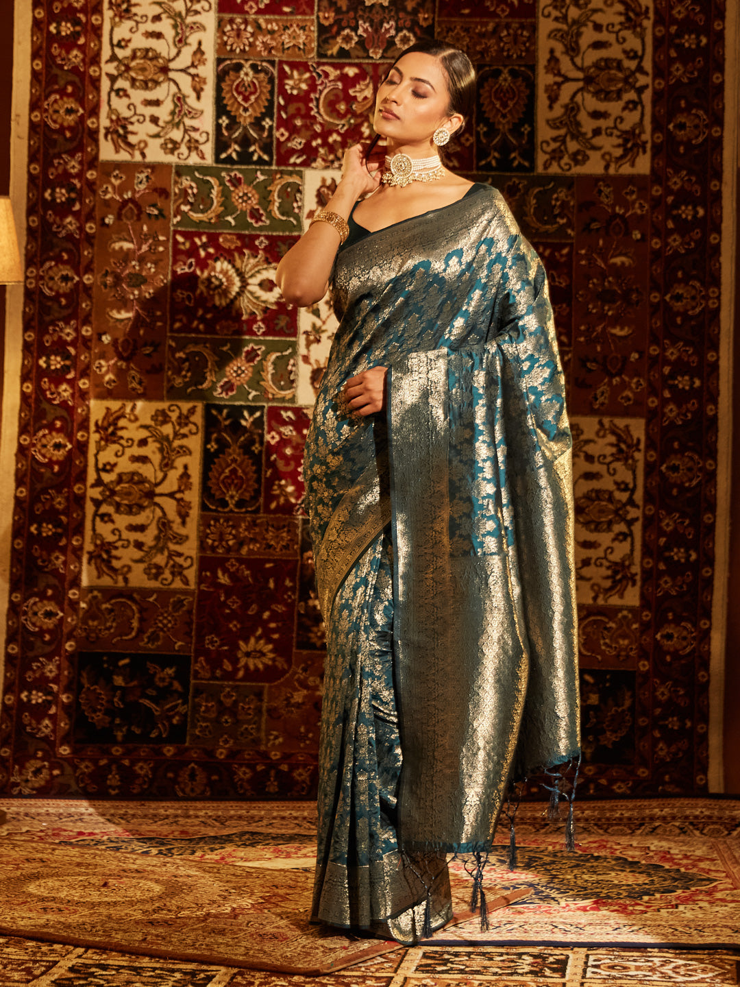 Dhiyona KS Women's Woven Design Zari Banarasi Saree