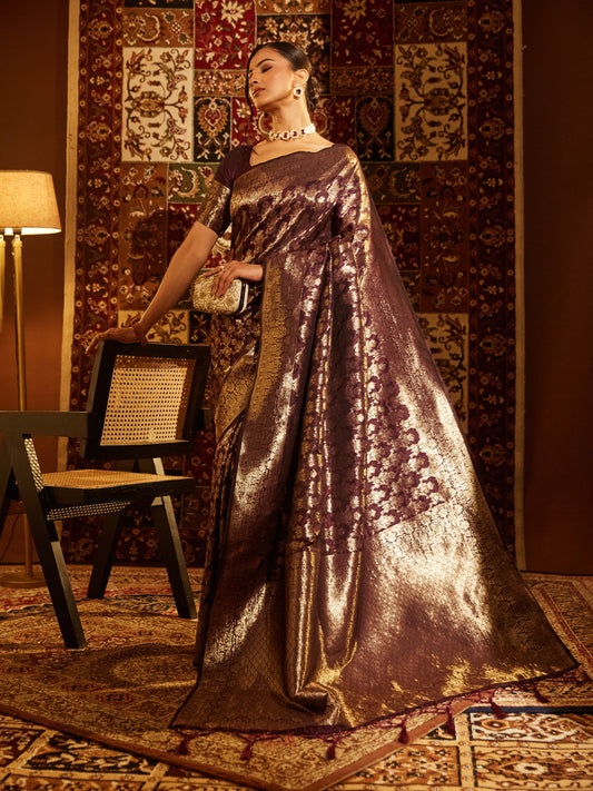 Dhiyona KS Women's Woven Design Zari Banarasi Saree