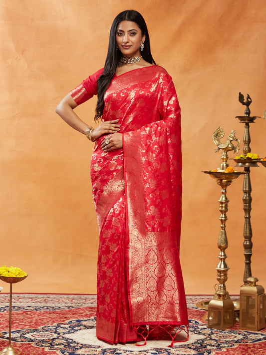Dhiyona KS Women's Floral Woven Design Zari Banarasi Saree