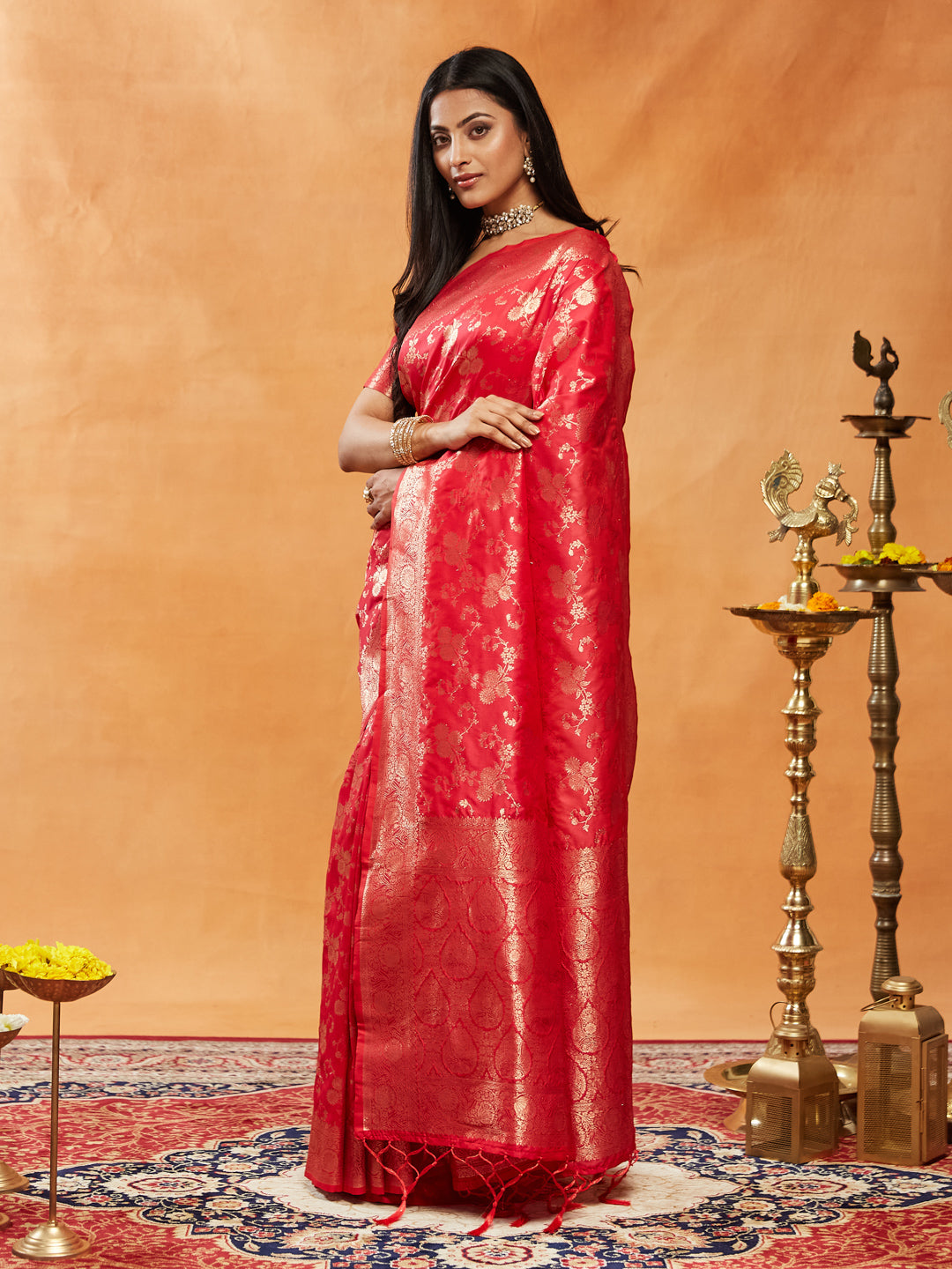 Dhiyona KS Women's Floral Woven Design Zari Banarasi Saree