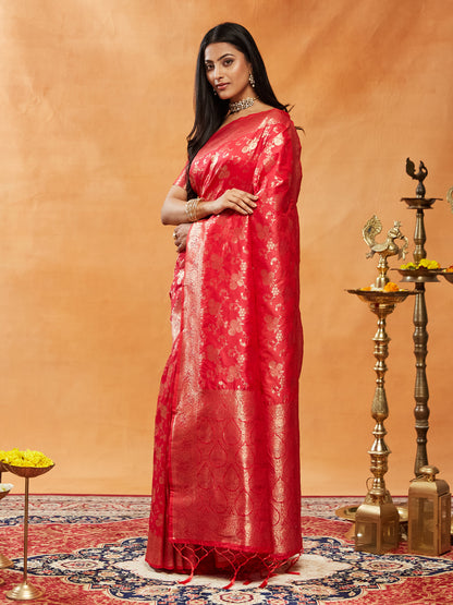 Dhiyona KS Women's Floral Woven Design Zari Banarasi Saree