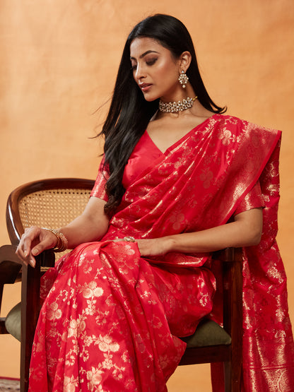 Dhiyona KS Women's Floral Woven Design Zari Banarasi Saree