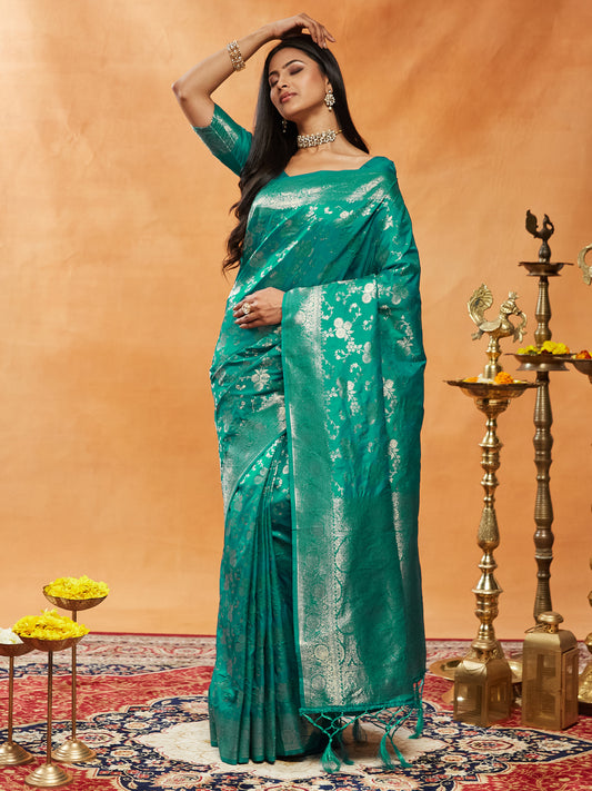 Dhiyona KS Women's Woven Design Zari Banarasi Saree