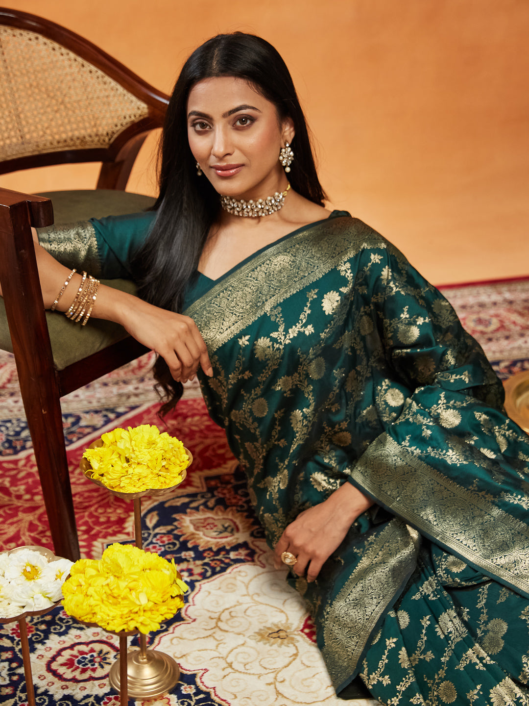 Dhiyona KS Women's Woven Design Zari Banarasi Saree