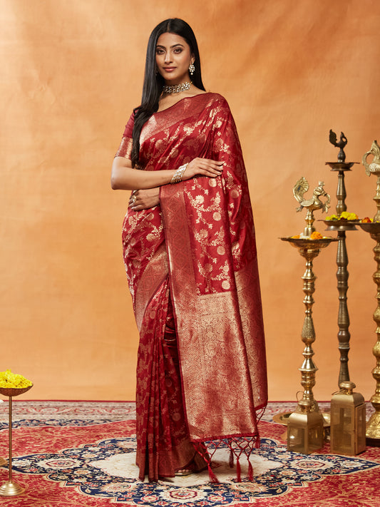 Dhiyona KS Women's Floral Woven Design Zari Banarasi Saree