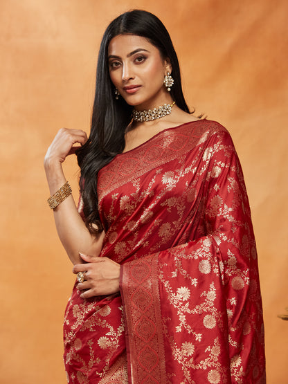 Dhiyona KS Women's Floral Woven Design Zari Banarasi Saree
