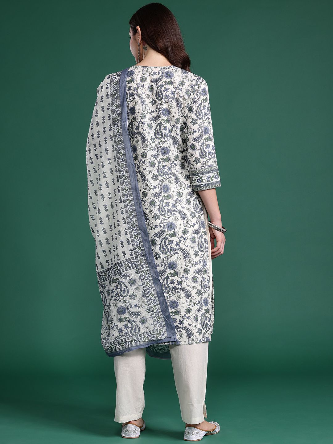 Ethnic Motifs Printed Panelled Pure Cotton Kurta with Trousers & Dupatta