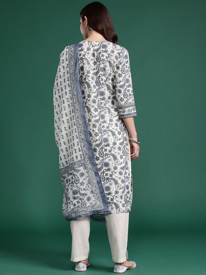 Ethnic Motifs Printed Panelled Pure Cotton Kurta with Trousers & Dupatta