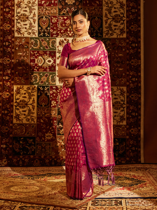 Dhiyona KS Women's Woven Design Zari Banarasi Saree