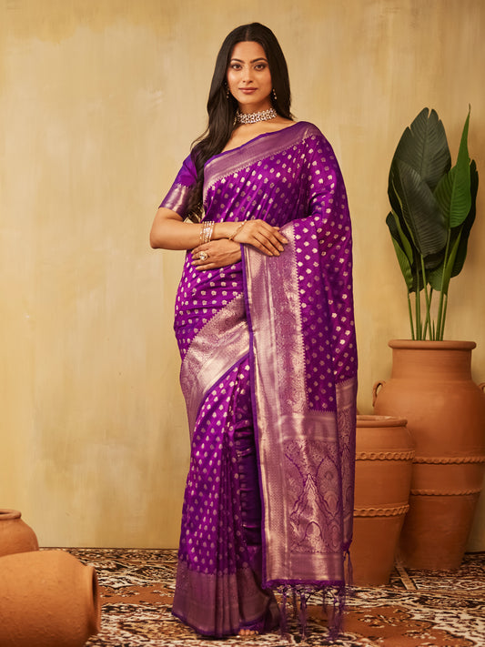 Dhiyona KS Women's Ethnic Motifs Woven Design Zari Banarasi Saree