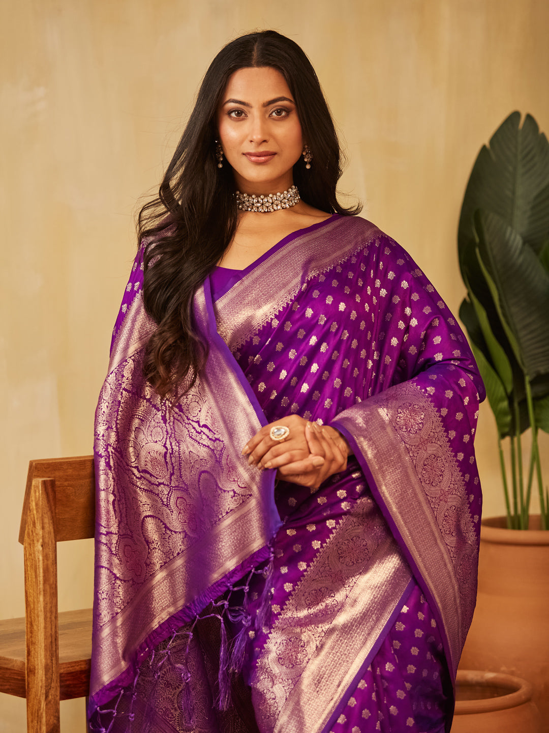 Dhiyona KS Women's Ethnic Motifs Woven Design Zari Banarasi Saree