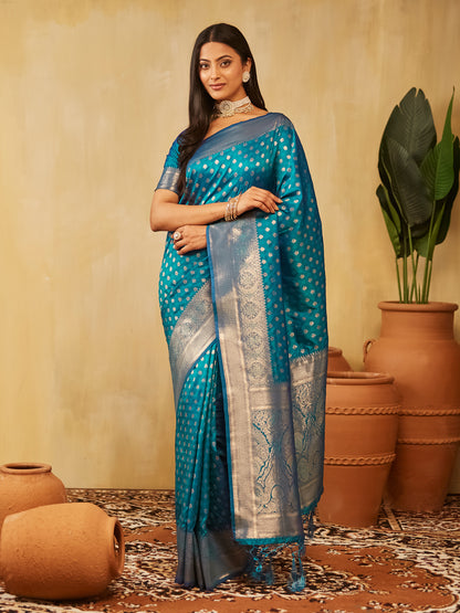 Dhiyona KS Women's Woven Design Ethnic Motifs Zari Banarasi Saree